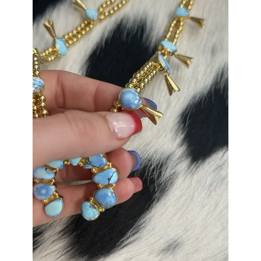 Affordable Golden Hills Turquoise Squash Blossom Necklace Gold on Sterling